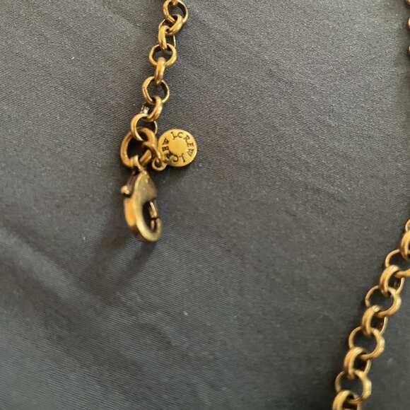 J. Crew Signed Floral Necklace Navy Blue Flowers Rhinestones Gold Tone Chain - Picture 2 of 4